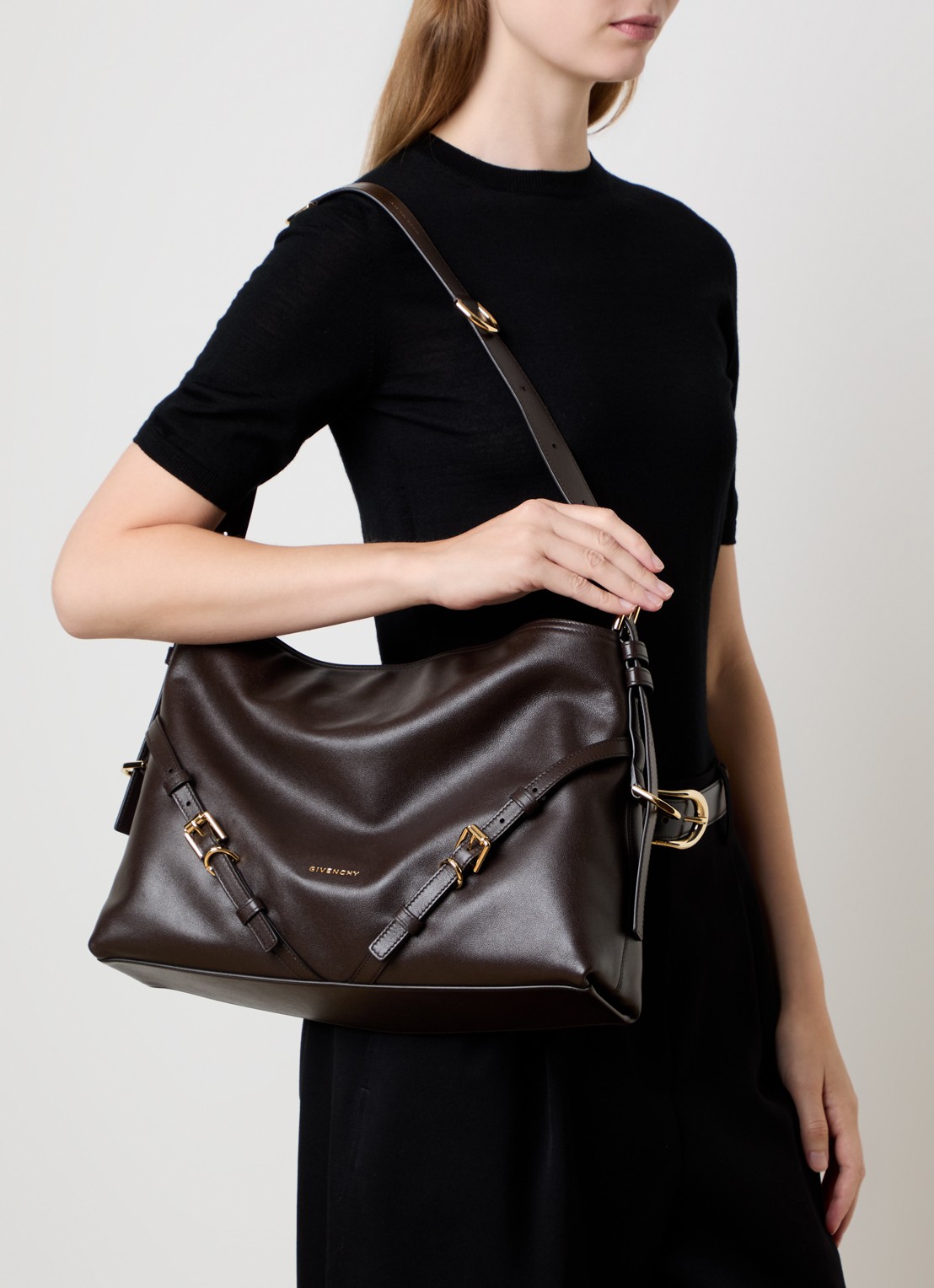 Givenchy Vouyou schoudertas van leer - voorkant 2 chocoladebruin