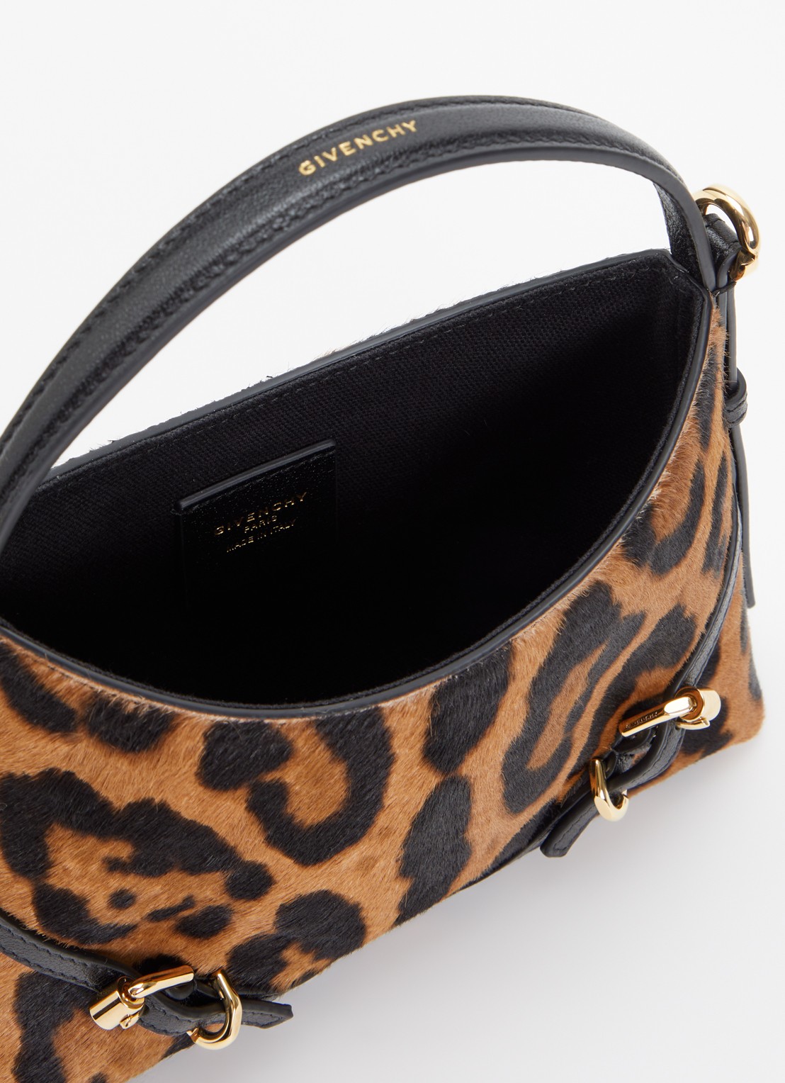 Givenchy Voyou Nano handtas van leer met panterprint - detail 2 oranjebruin