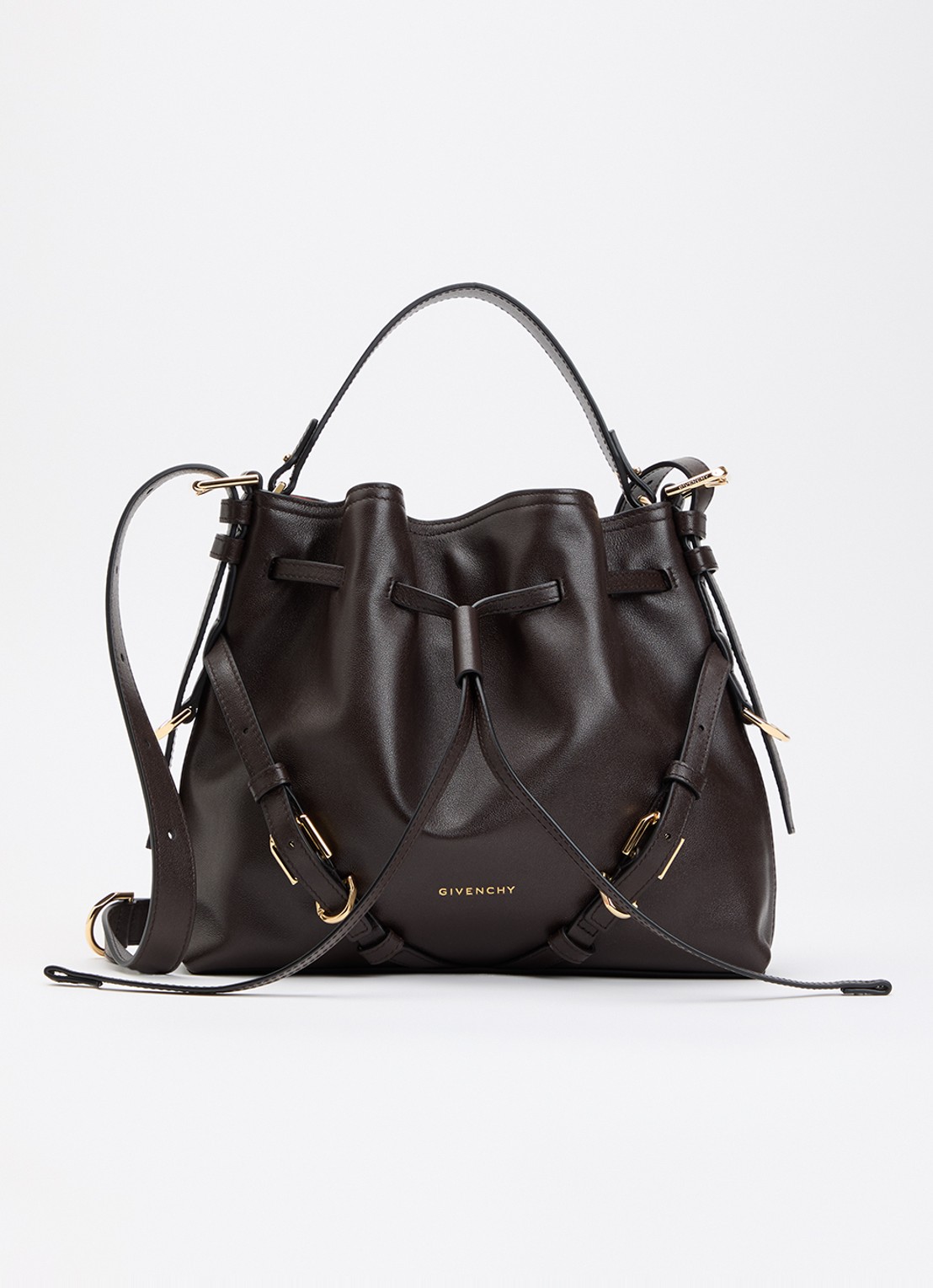 Givenchy Voyou Small schoudertas van kalfsleer - voorkant chocoladebruin