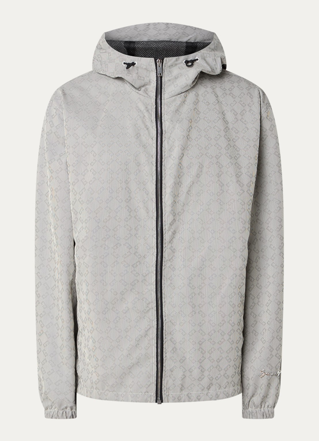 Givenchy Windjack met logoprint en capuchon - voorkant 2 middengrijs