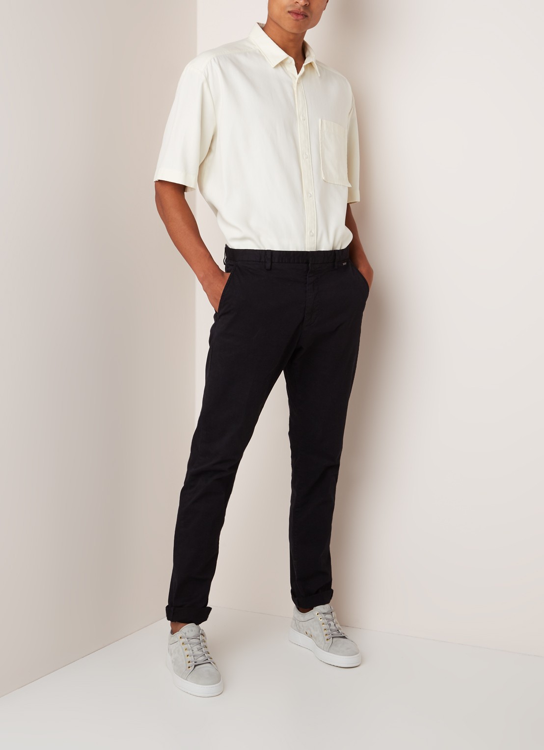 Glen slim fit chino van katoen - voorkant 5 zwart