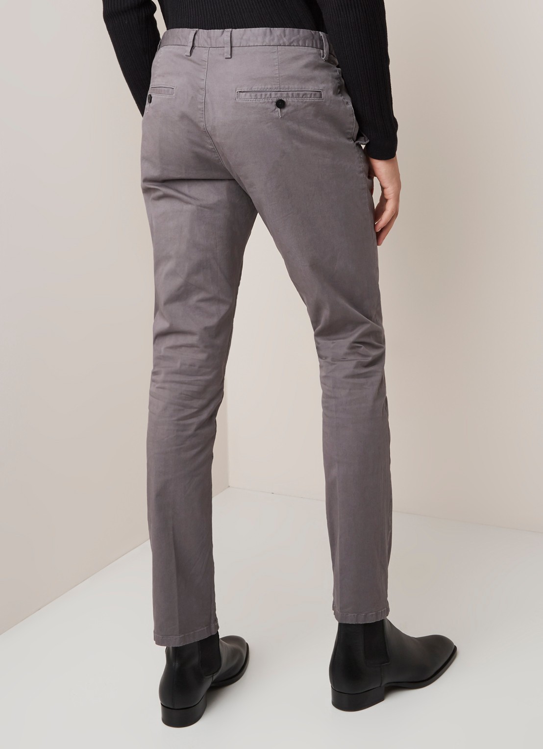 Glen slim fit chino van katoen - achterkant grijs