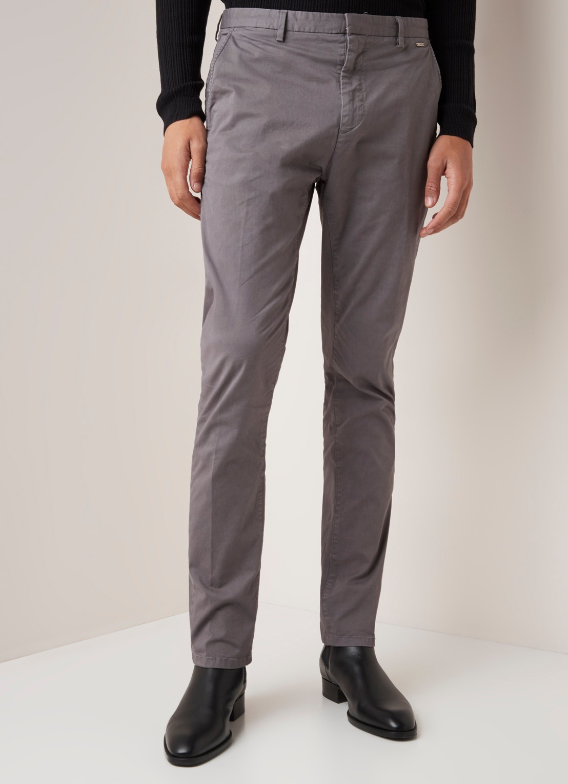 Glen slim fit chino van katoen - detail 2 grijs