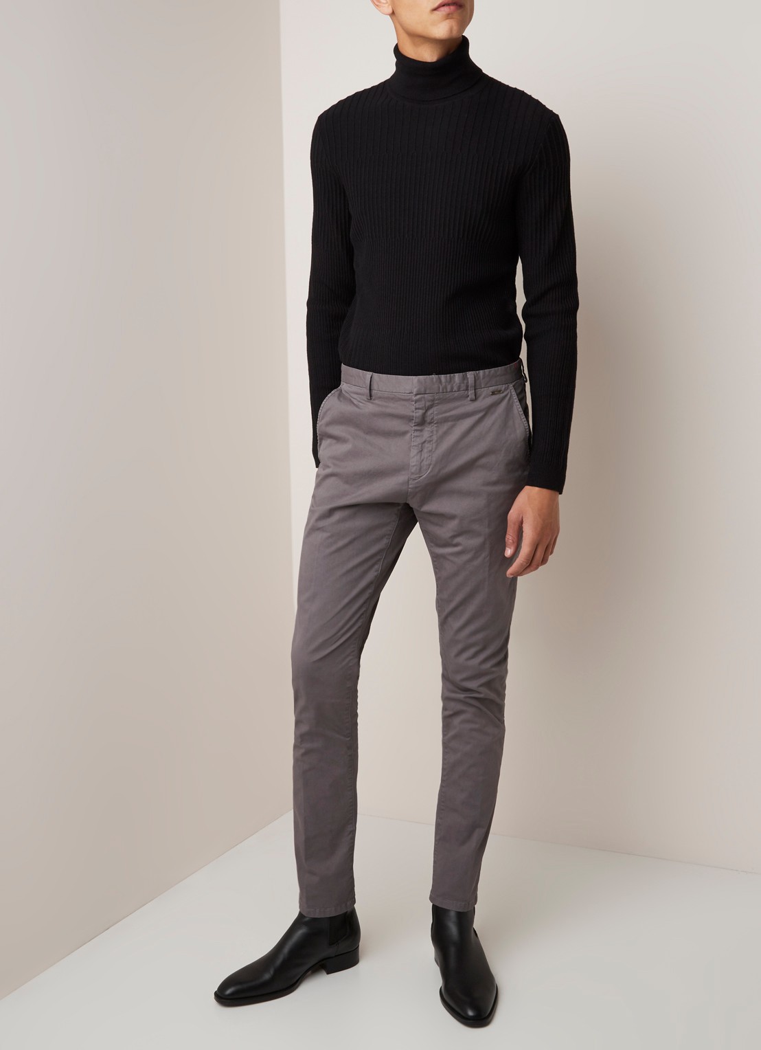Glen slim fit chino van katoen - voorkant 5 grijs