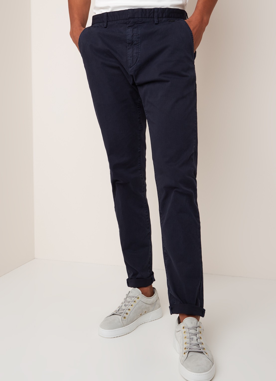 Glen slim fit chino van katoen - detail 3 donkerblauw