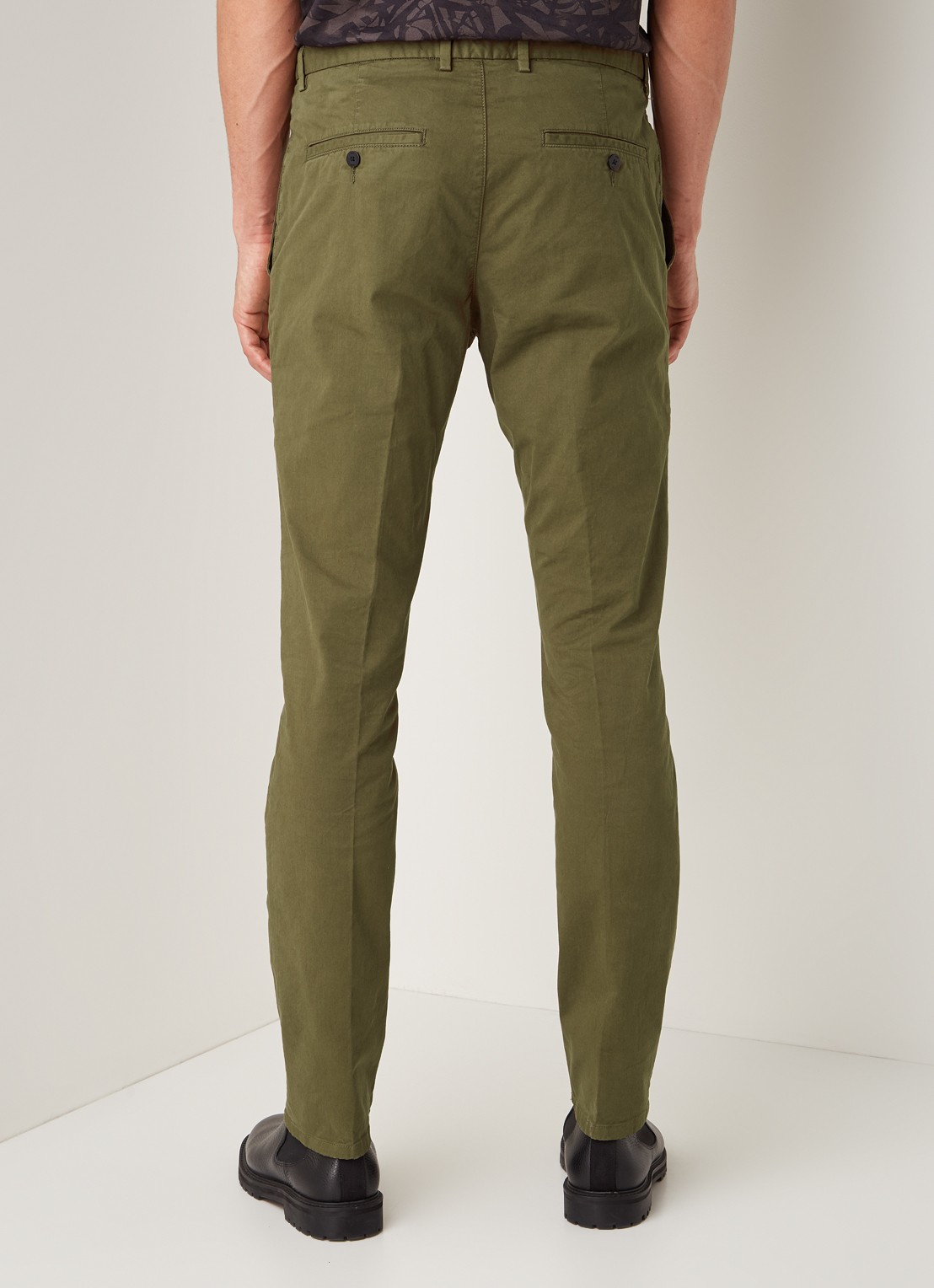 Glen slim fit chino van katoen - achterkant khaki