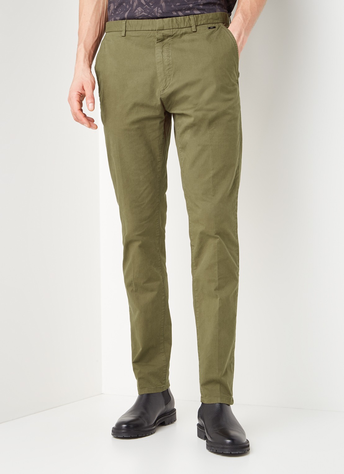 Glen slim fit chino van katoen - detail 2 khaki