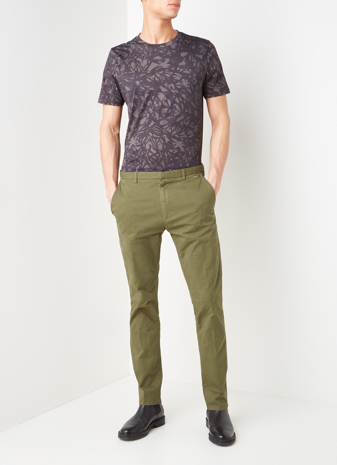 Glen slim fit chino van katoen - voorkant 5 khaki