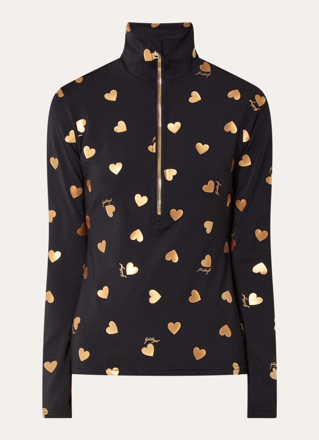 Goldbergh Aimi skipully met print en halve rits - voorkant zwart