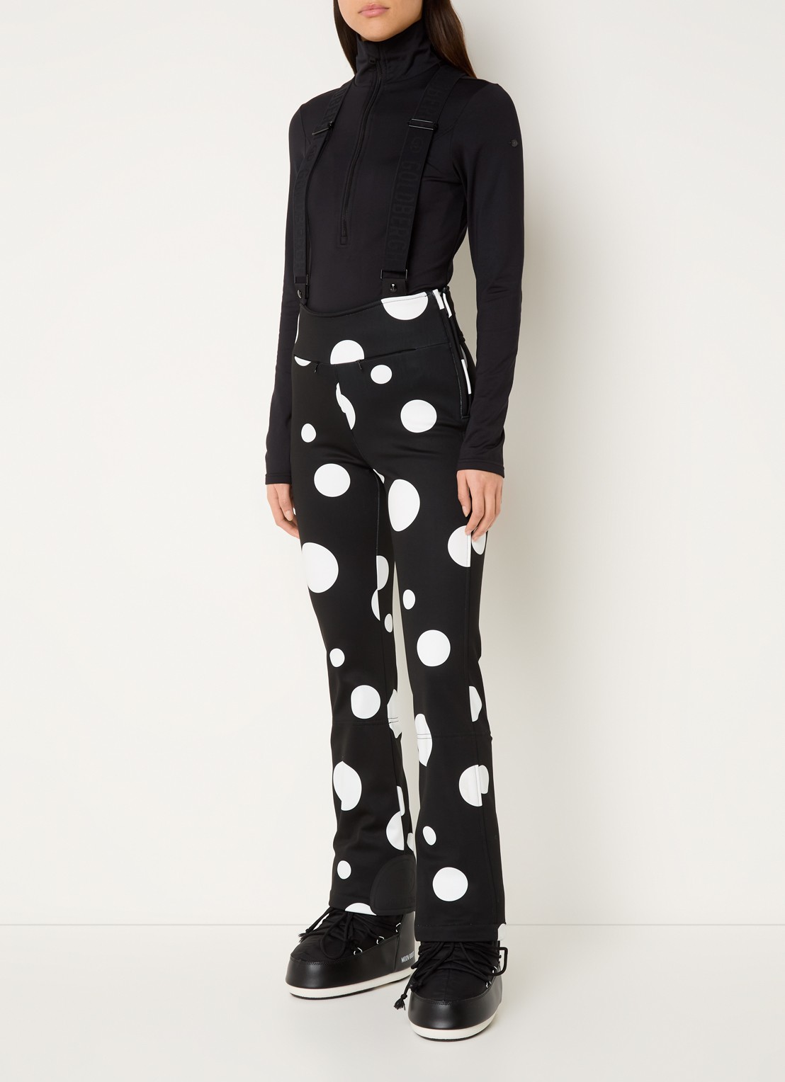 Goldbergh Ballon high waist flared fit skibroek met afneembare bretels - detail zwart