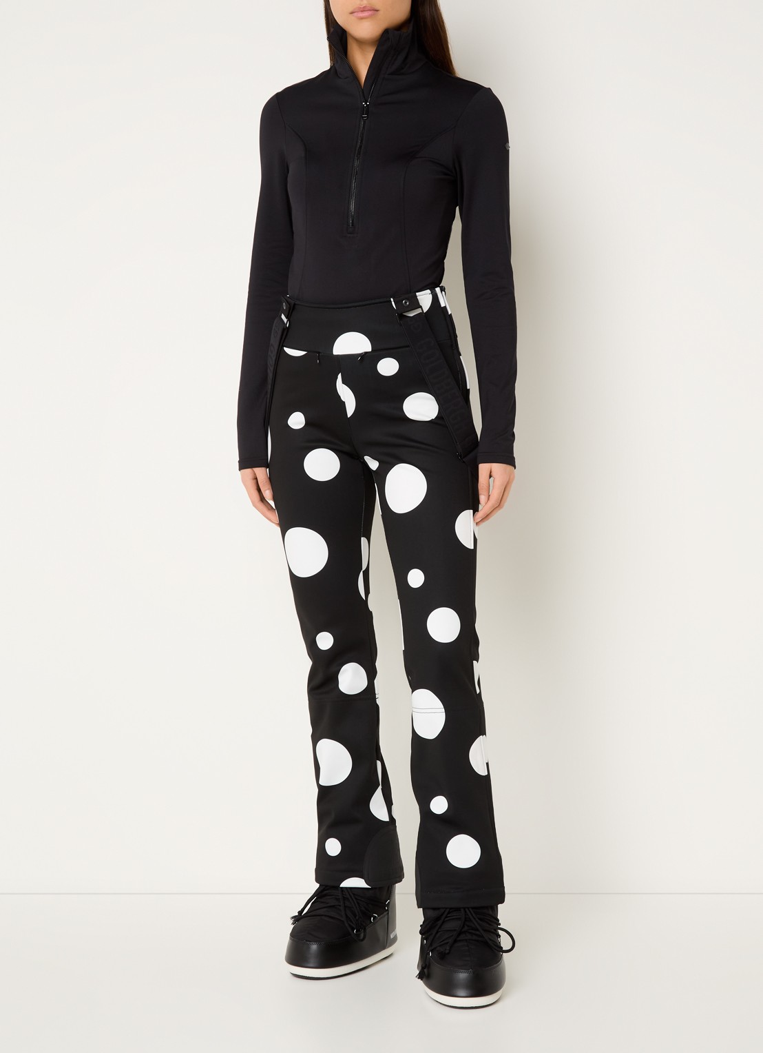 Goldbergh Ballon high waist flared fit skibroek met afneembare bretels - voorkant 5 zwart