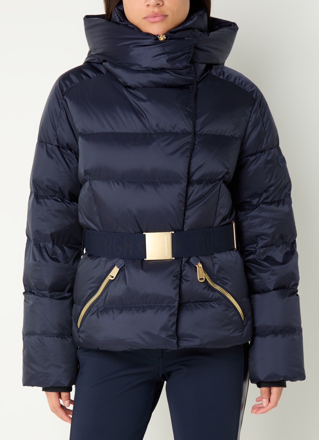 Goldbergh Bea ski-jas met ceintuur en ritszakken - detail donkerblauw