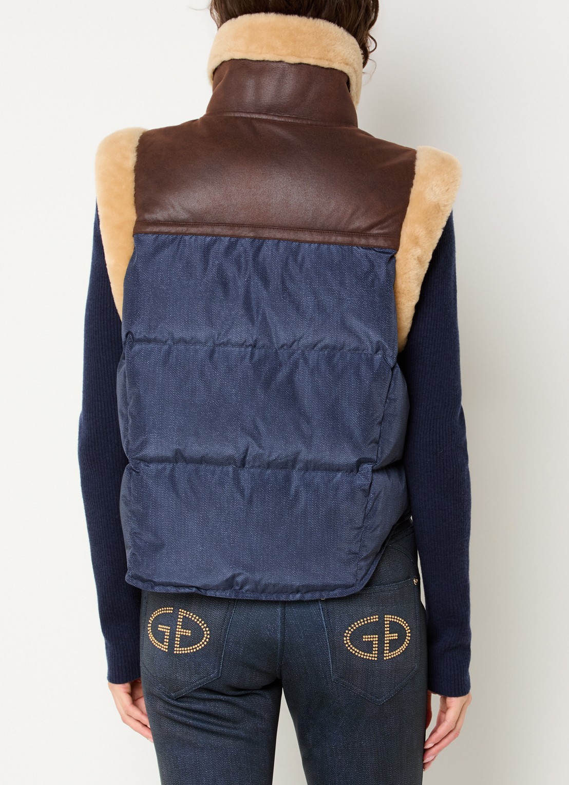 Goldbergh Bodywarmer met ritszakken en details van imitatiebont - achterkant 3 donkerblauw