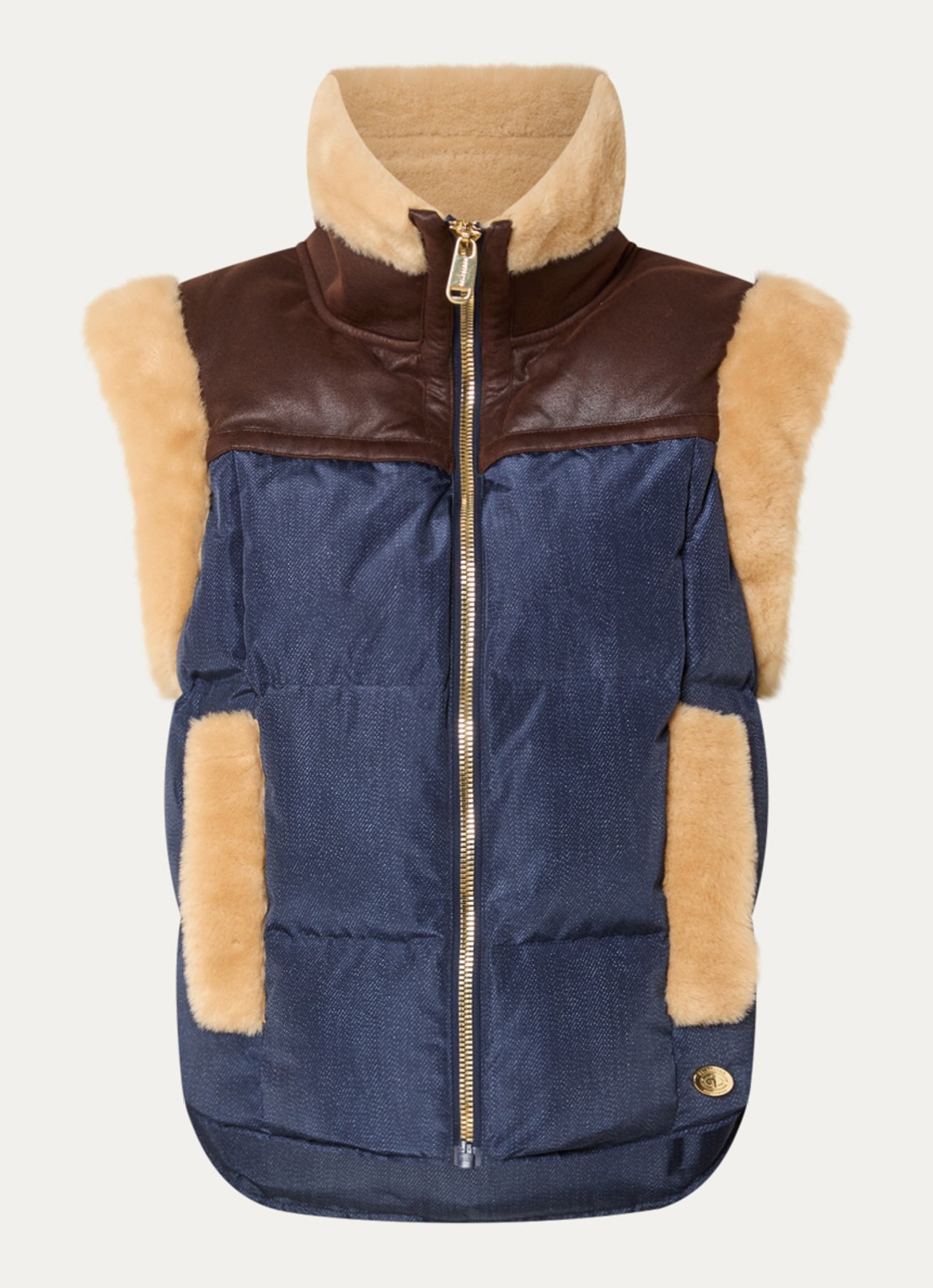 Goldbergh Bodywarmer met ritszakken en details van imitatiebont - voorkant 4 donkerblauw