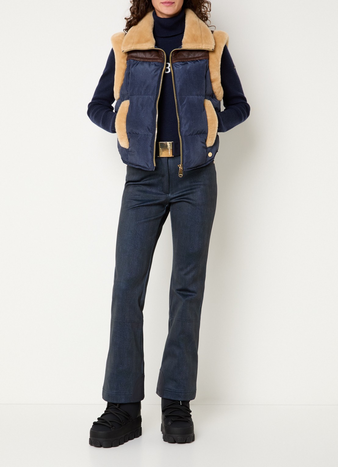 Goldbergh Bodywarmer met ritszakken en details van imitatiebont - voorkant 5 donkerblauw