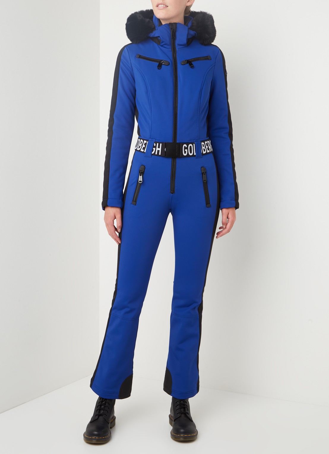 Goldbergh Empress flared fit softshell skipak met imitatiebontkraag - detail 4 blauw
