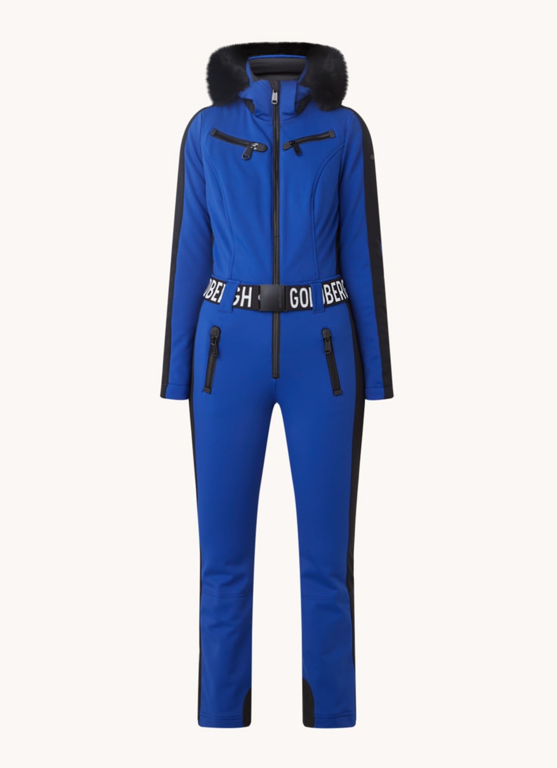 Goldbergh Empress flared fit softshell skipak met imitatiebontkraag - voorkant blauw