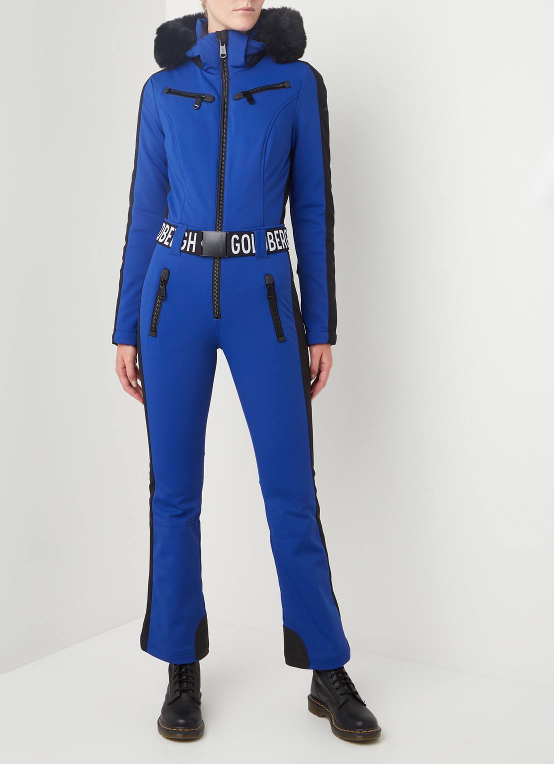 Goldbergh Empress flared fit softshell skipak met imitatiebontkraag - voorkant 2 blauw