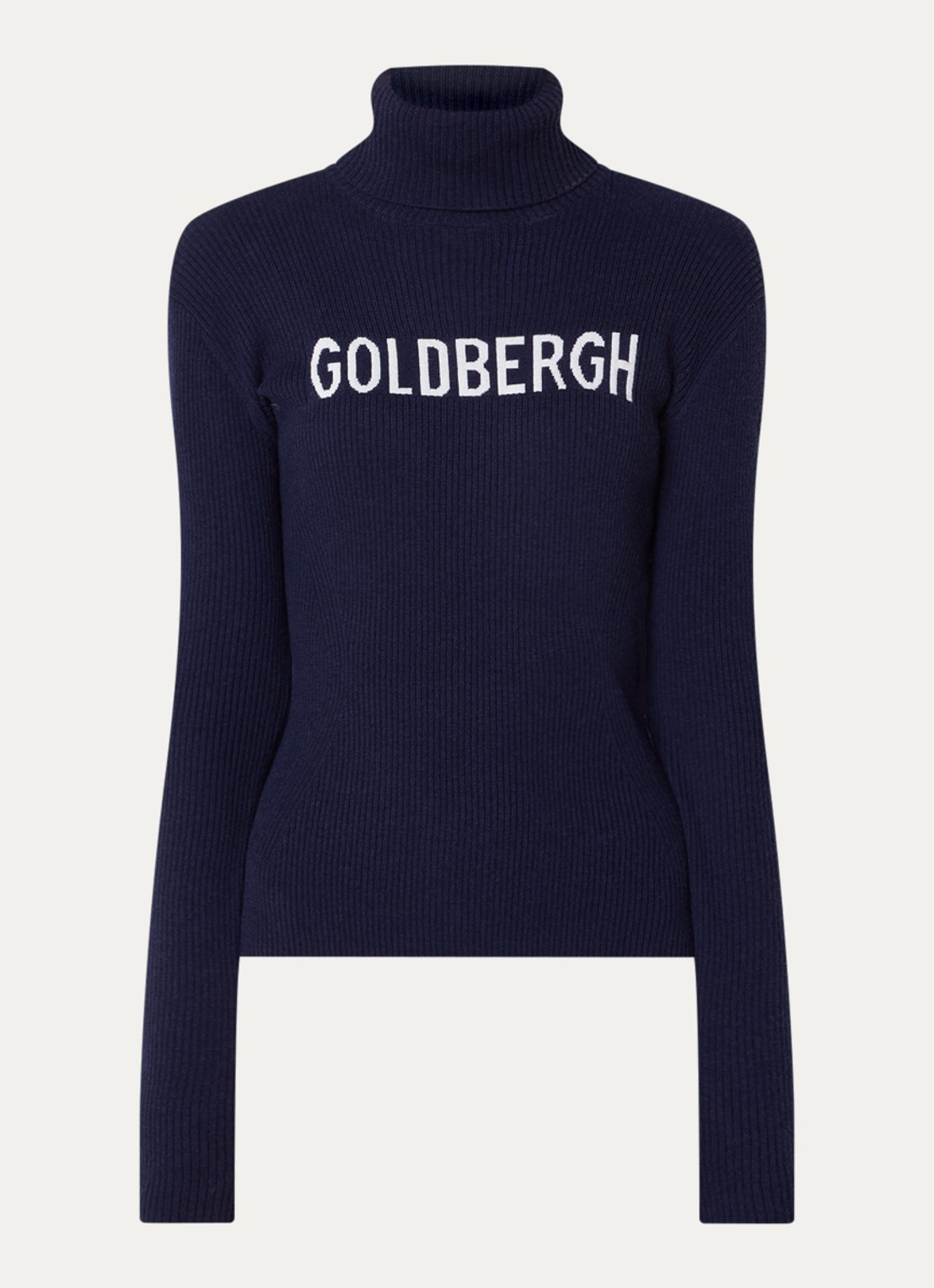 Goldbergh Fire ribgebreide trui in wolblend met col - voorkant 2 donkerblauw