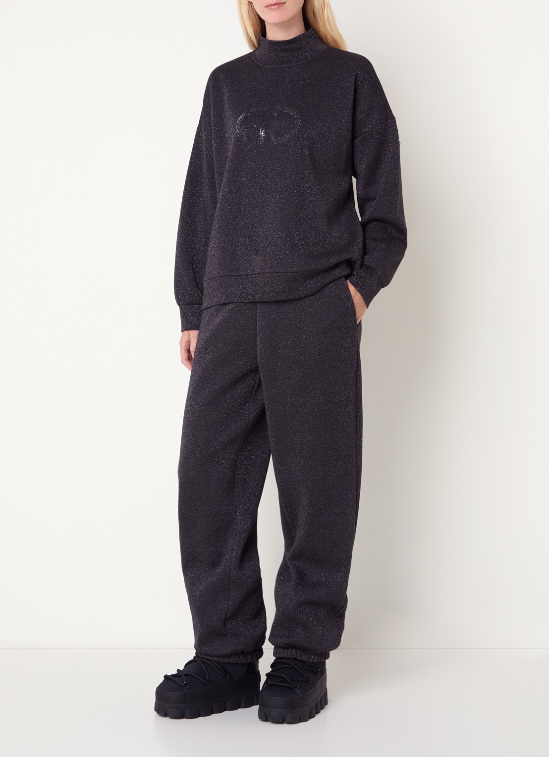 Goldbergh Glimpse high waist tapered fit joggingbroek met lurex  - voorkant 2 antraciet