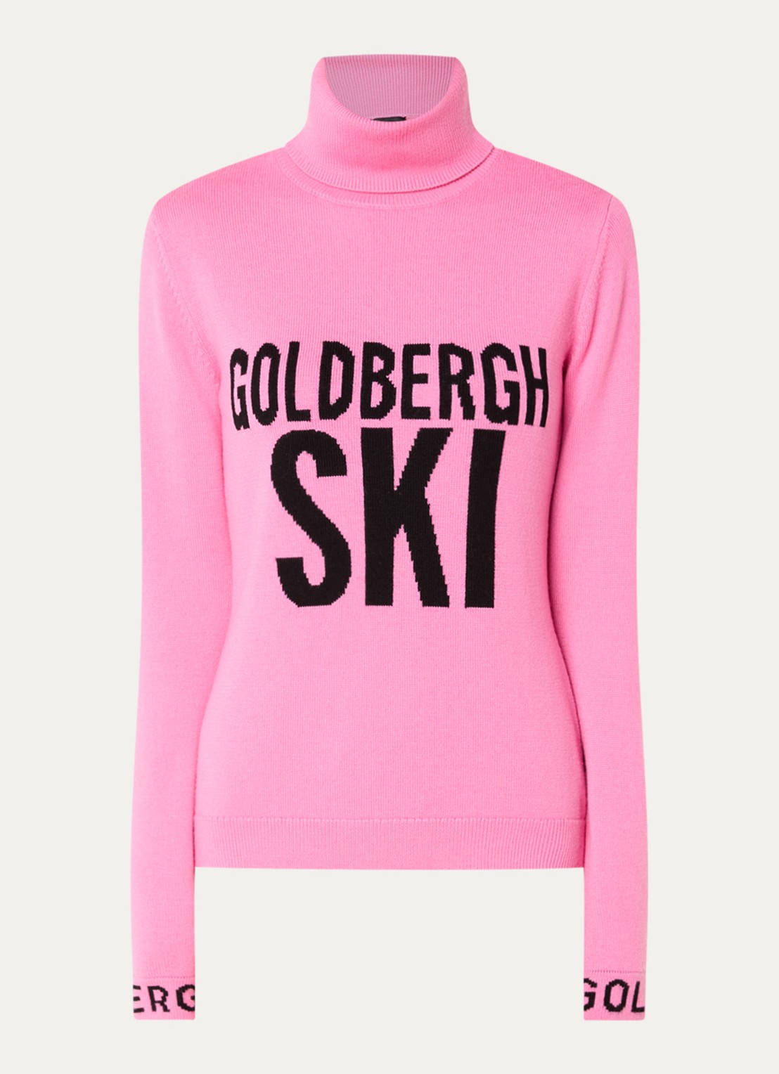 Goldbergh Hoi fijngebreide coltrui met ingebreide logoprint - voorkant roze