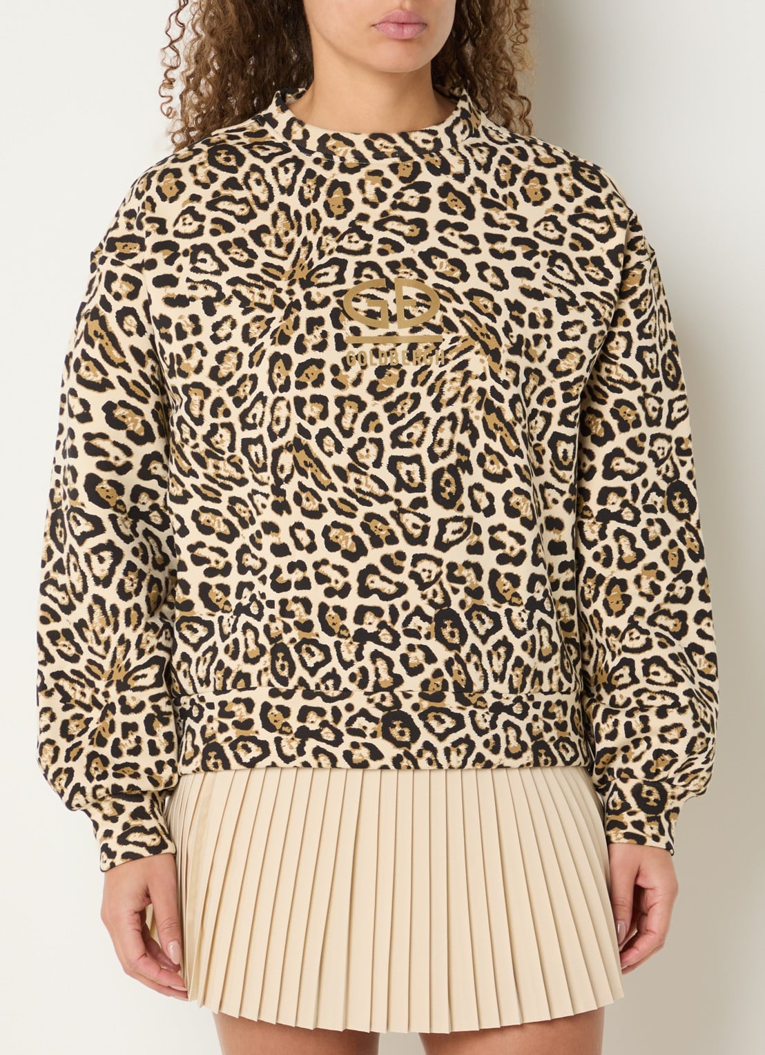 Goldbergh Kiarah sweater met panterprint en logo - detail beige