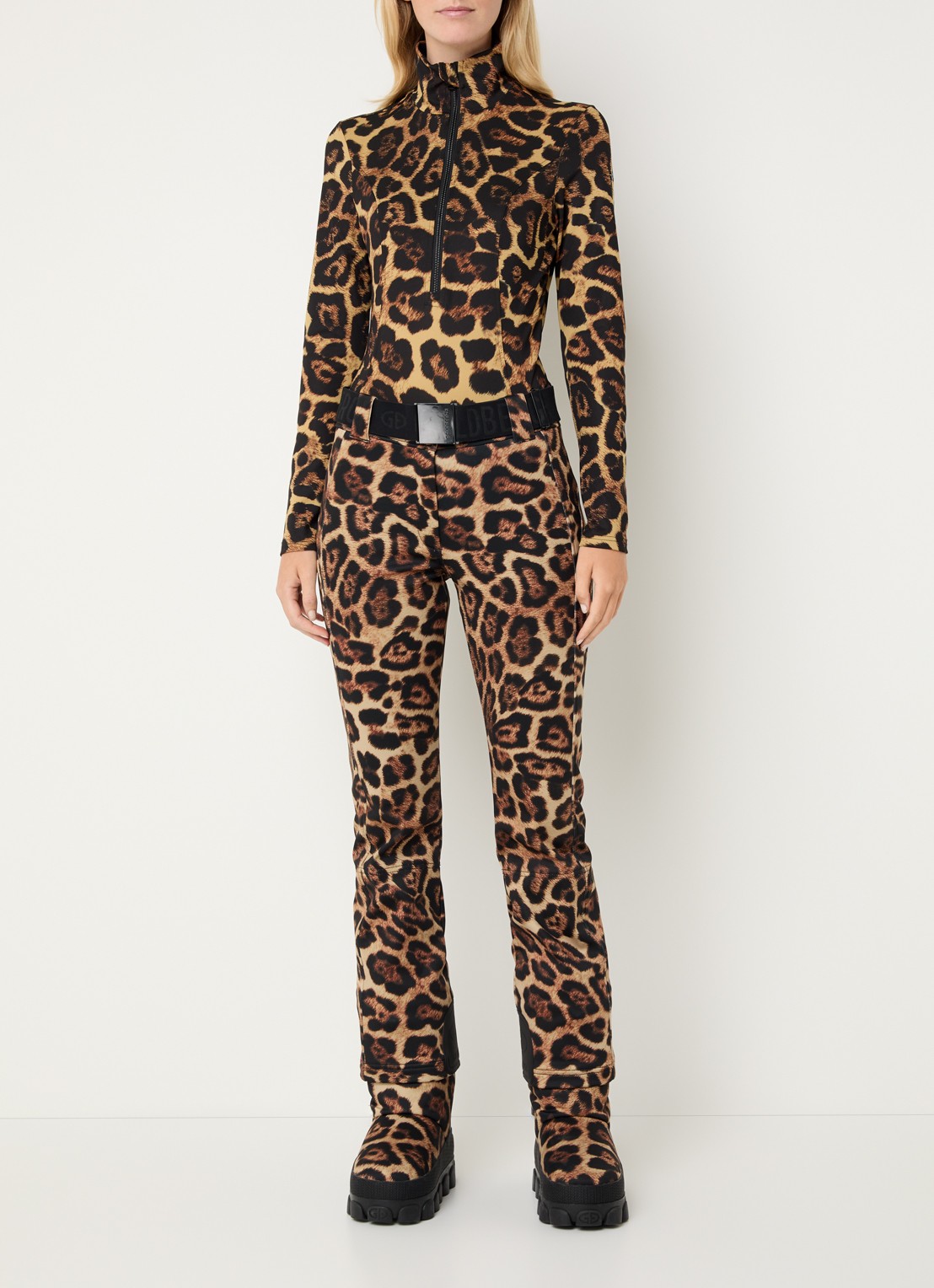 Goldbergh Leona skipully met panterprint - voorkant 4 camel