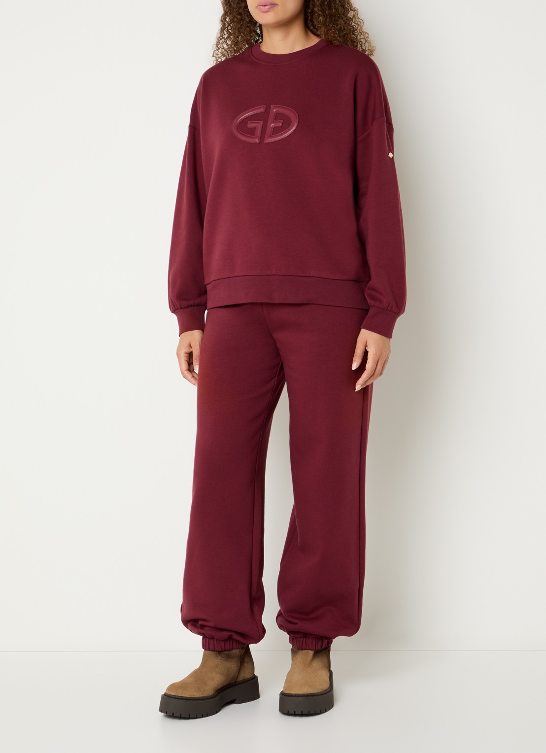 Goldbergh Luma high waist tapered fit joggingbroek met steekzakken - voorkant 4 bordeauxrood