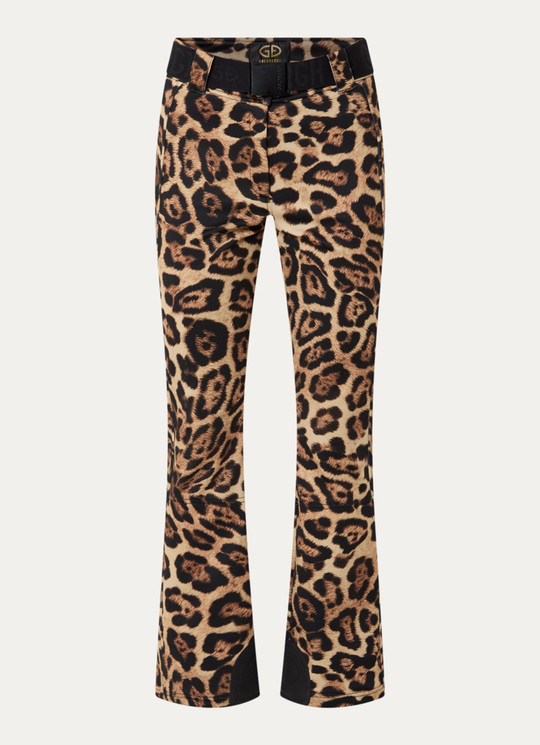 Goldbergh Minou high waist flared fit skibroek met panterprint - voorkant 6 bruin