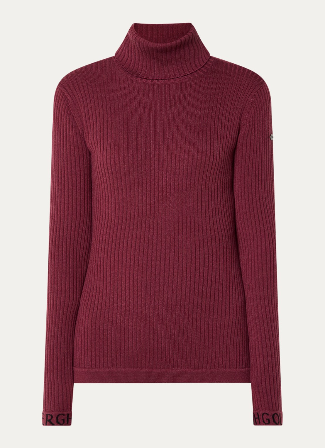 Goldbergh Mira ribgebreide trui in merino wolblend met col - voorkant 2 bordeauxrood