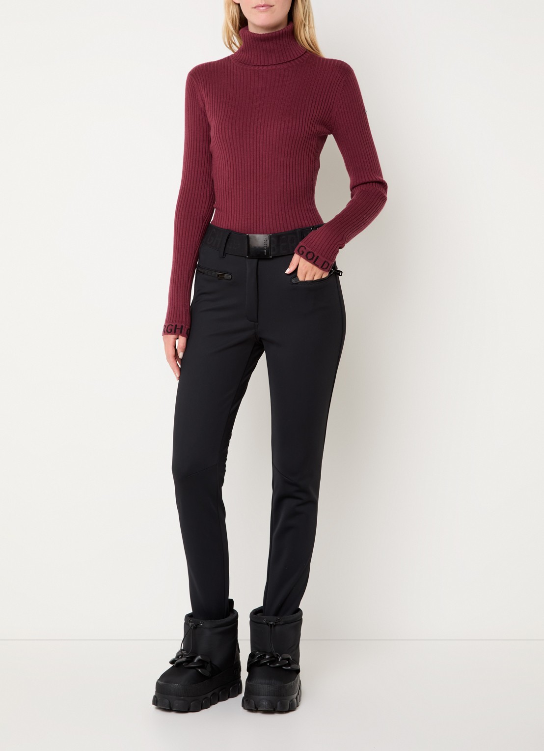 Goldbergh Mira ribgebreide trui in merino wolblend met col - voorkant 3 bordeauxrood