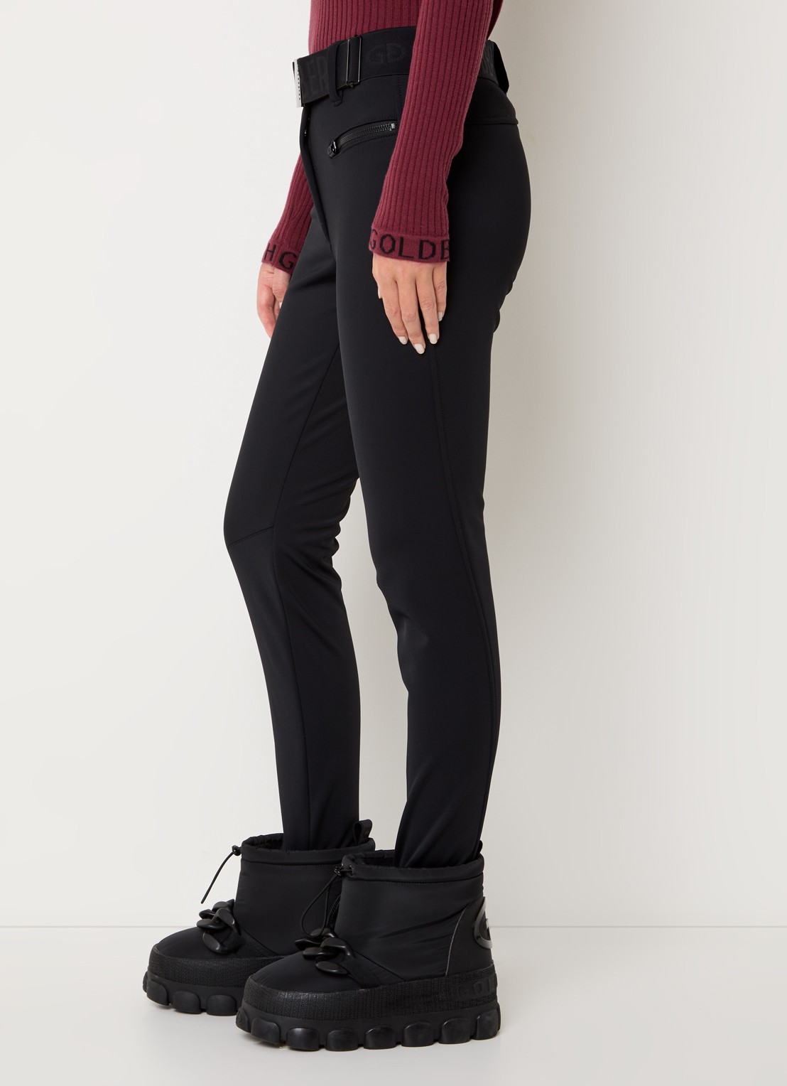 Goldbergh Paris high waist slim fit skibroek met ceintuur en ritszakken - detail 2 zwart