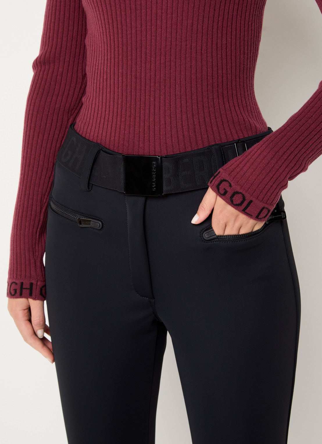 Goldbergh Paris high waist slim fit skibroek met ceintuur en ritszakken - detail 3 zwart