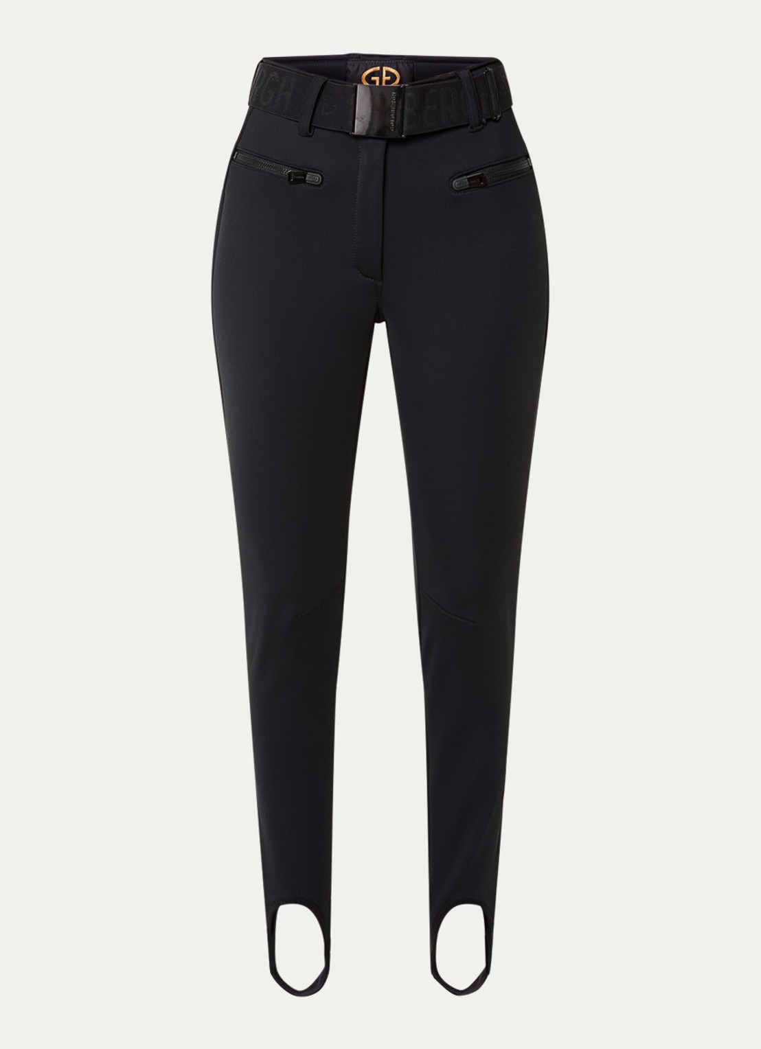 Goldbergh Paris high waist slim fit skibroek met ceintuur en ritszakken - voorkant 4 zwart