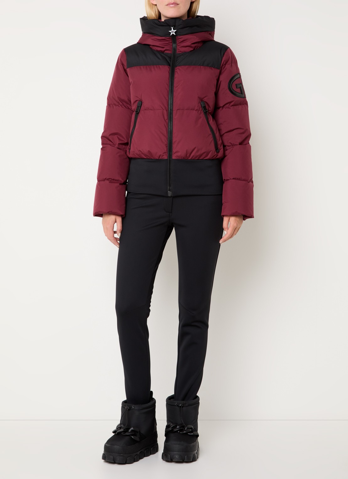 Goldbergh Paris high waist slim fit skibroek met ceintuur en ritszakken - voorkant 5 zwart