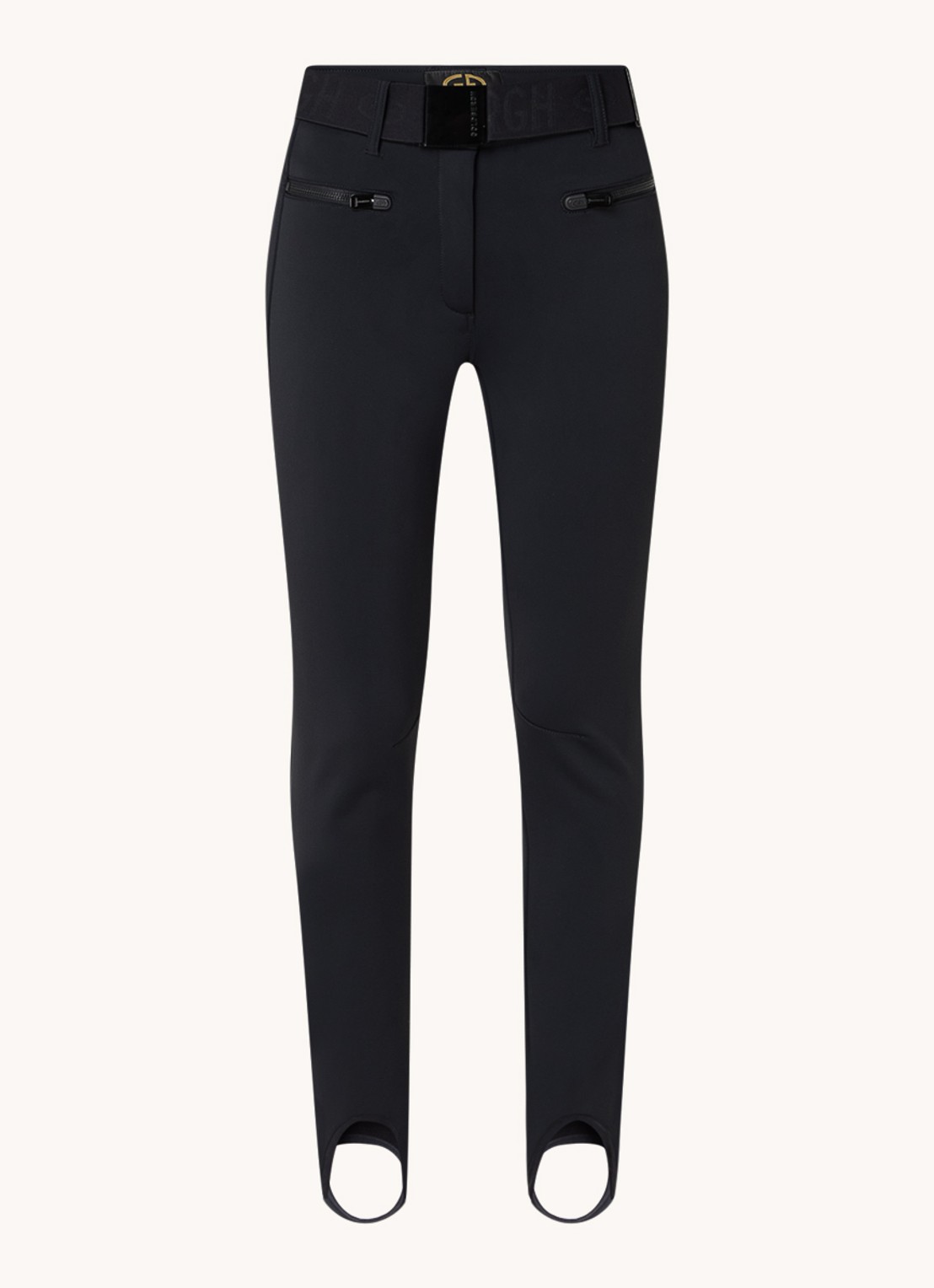 Goldbergh Paris high waist slim fit skibroek met ceintuur - voorkant 3 zwart