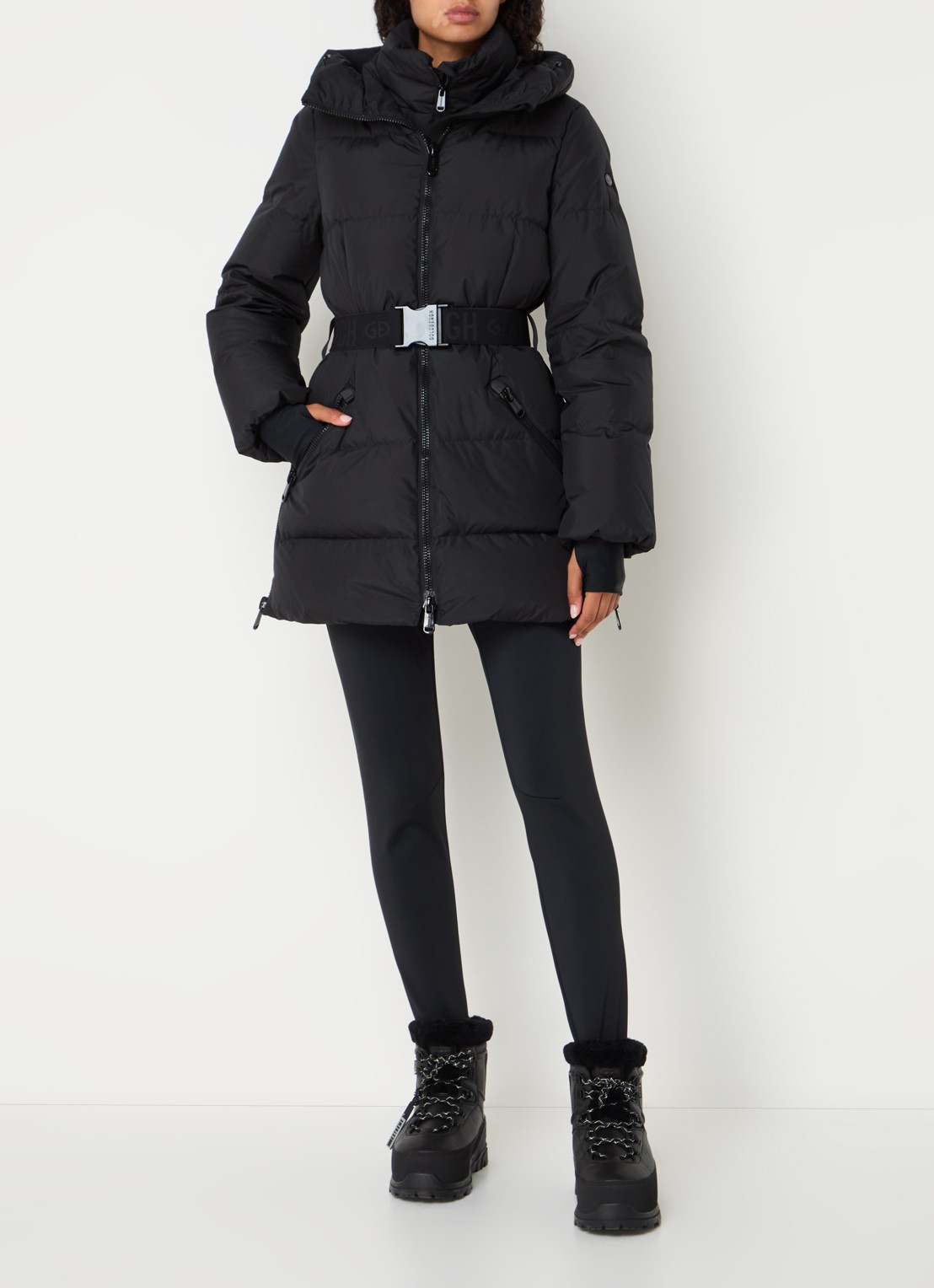 Goldbergh Paris high waist slim fit skibroek met ceintuur - voorkant 4 zwart