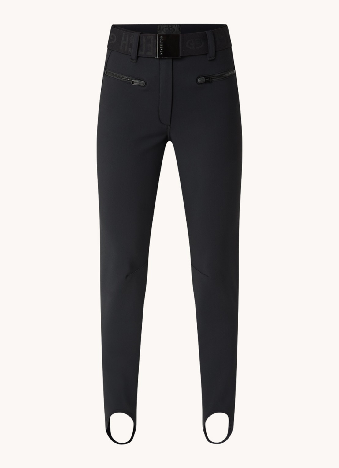 Goldbergh Paris high waist slim fit skibroek met ceintuur - voorkant 5 zwart