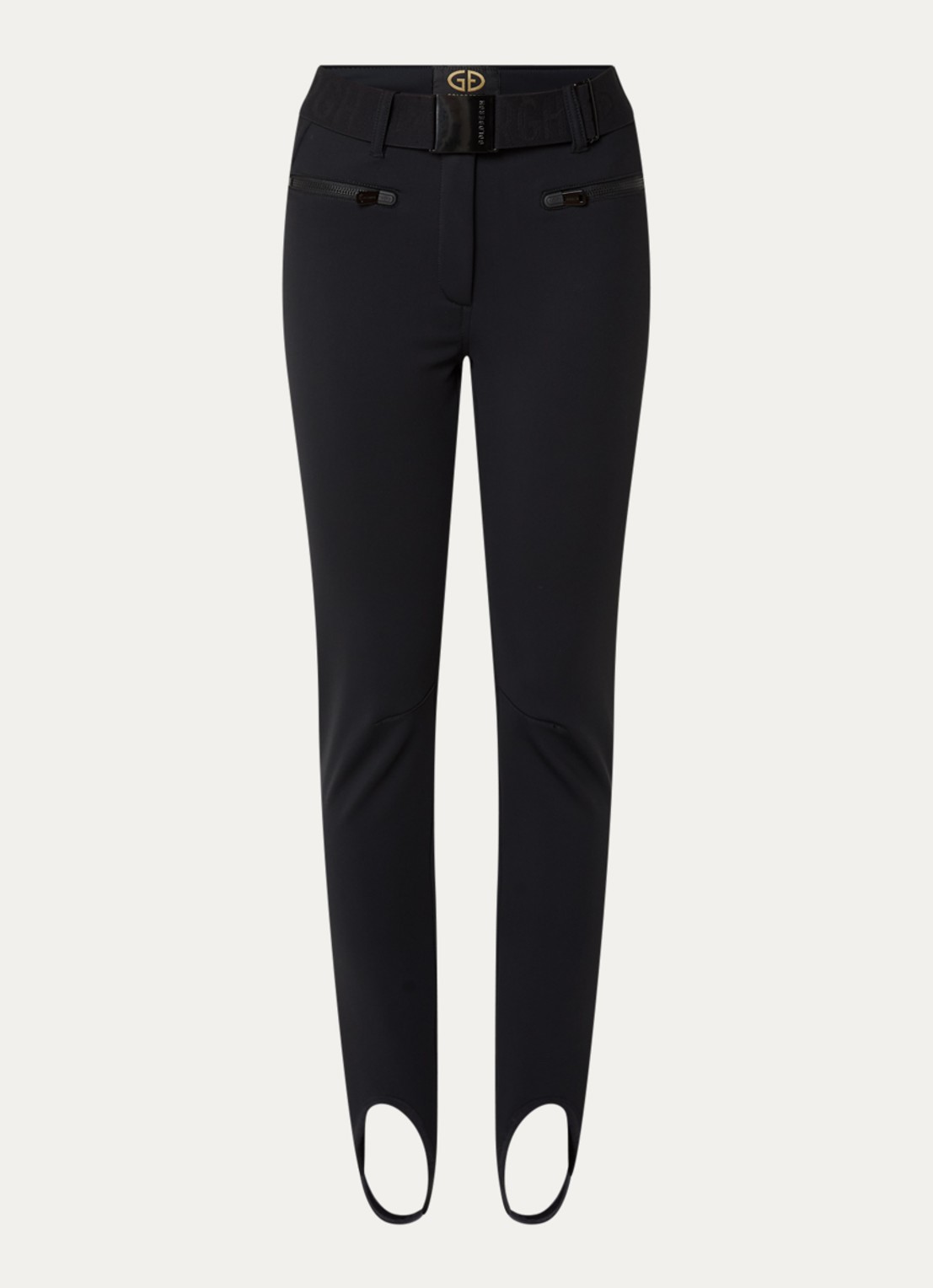 Goldbergh Paris high waist slim fit skibroek met ritszakken - voorkant 4 zwart