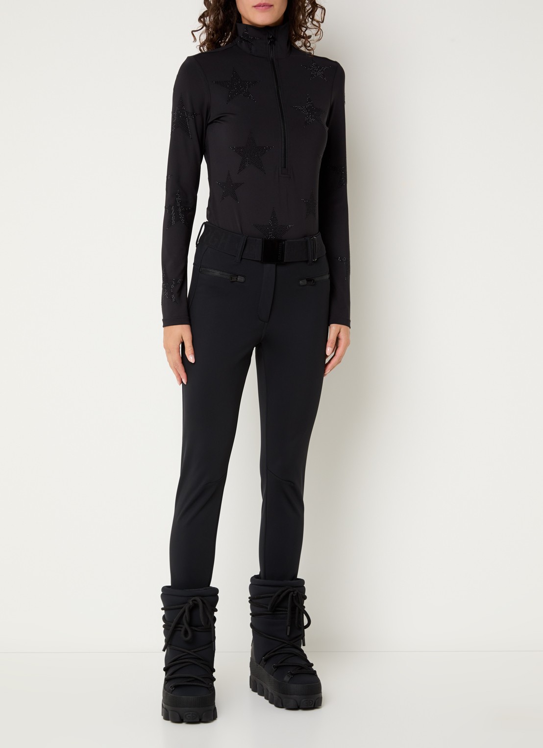 Goldbergh Paris high waist slim fit skibroek met ritszakken - voorkant 5 zwart
