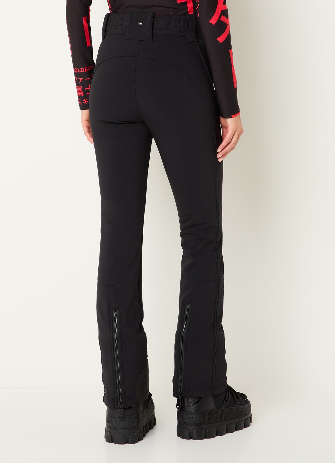 Goldbergh Pippa high waist flared fit skibroek met ceintuur - achterkant 3 zwart