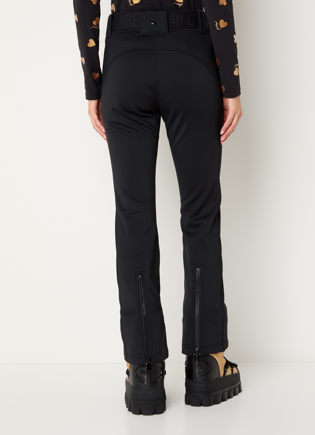 Goldbergh Pippa high waist flared fit skibroek met ritszakken - achterkant zwart
