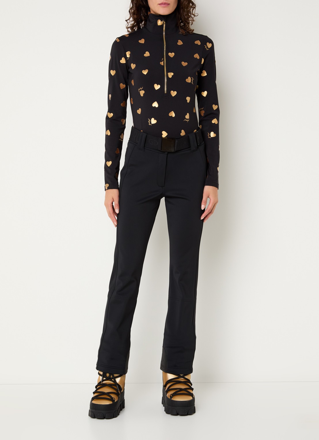 Goldbergh Pippa high waist flared fit skibroek met ritszakken - voorkant 3 zwart