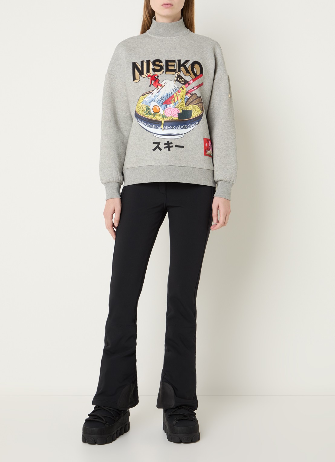 Goldbergh Ramen sweater met print - voorkant 2 grijsmele