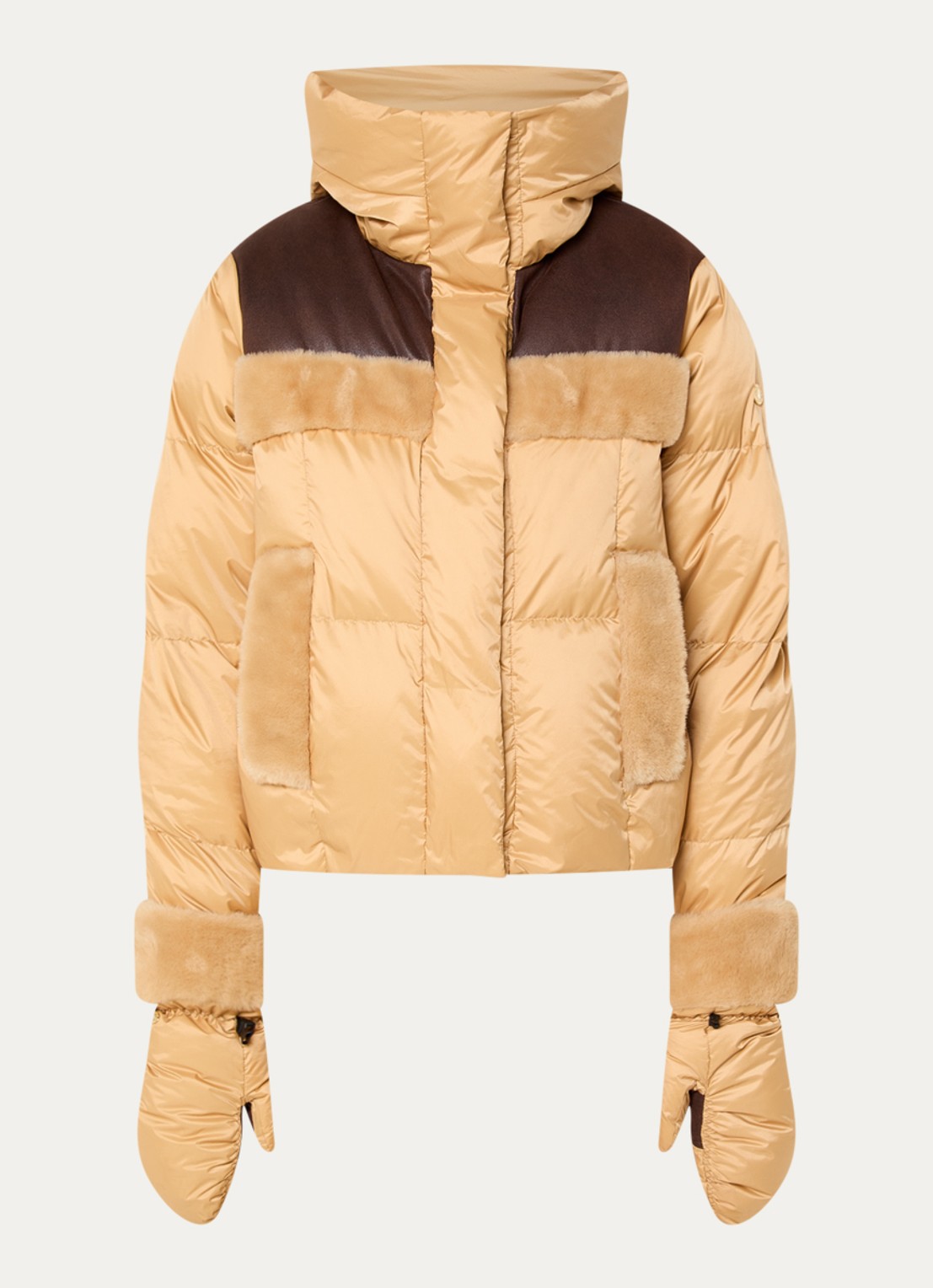 Goldbergh Rin ski-jas met details van imitatiebont en capuchon - voorkant camel
