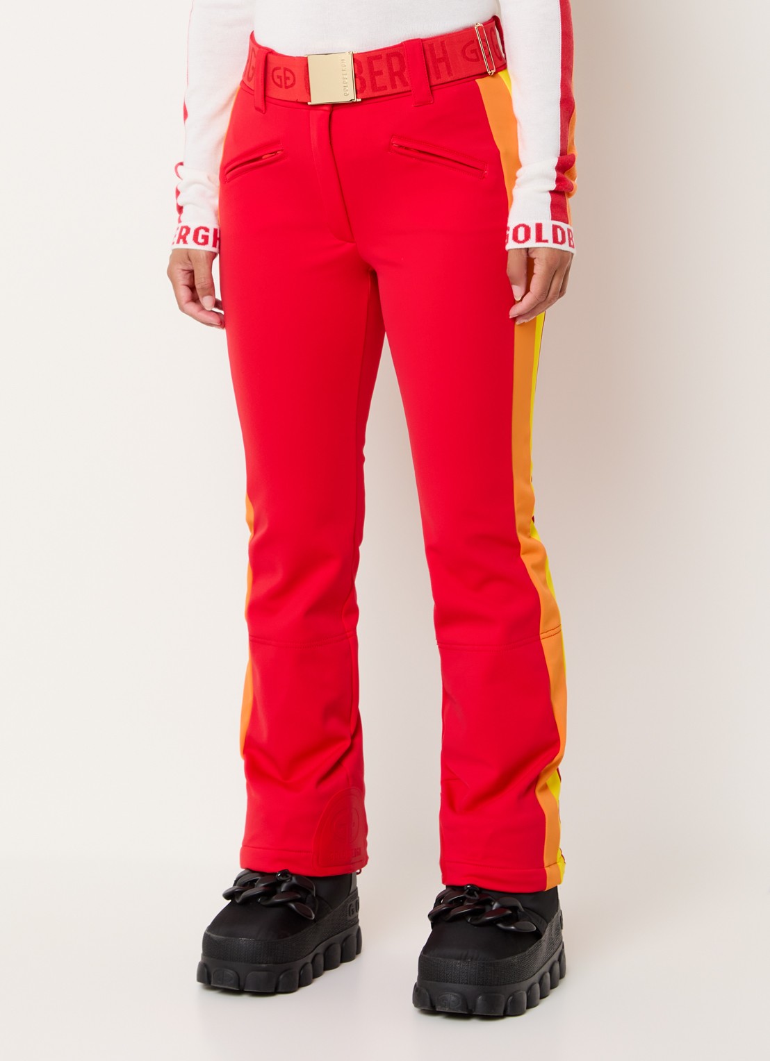Goldbergh Roccia high waist flared fit skibroek met ceintuur - detail 3 rood