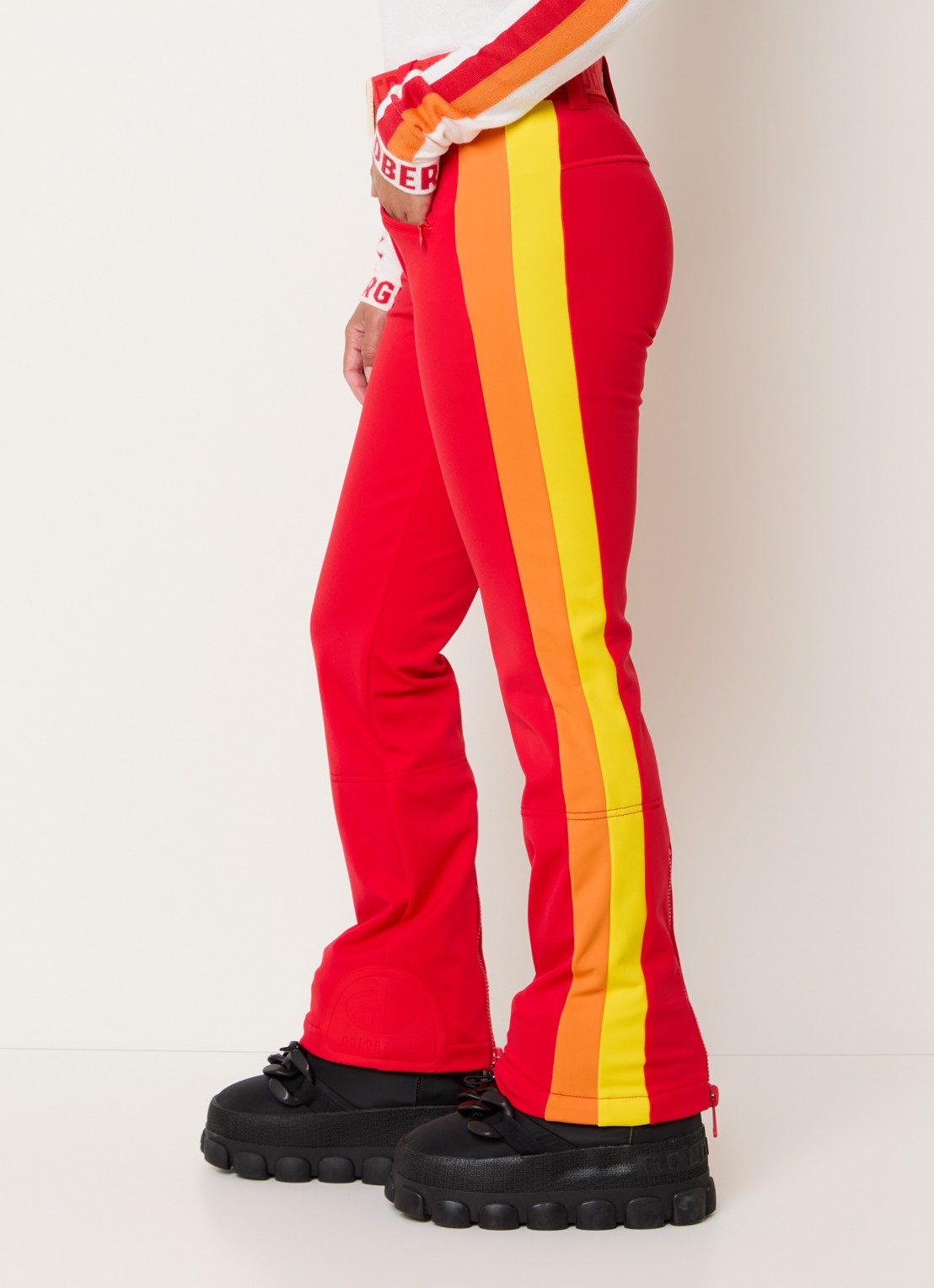 Goldbergh Roccia high waist flared fit skibroek met ceintuur - detail 4 rood