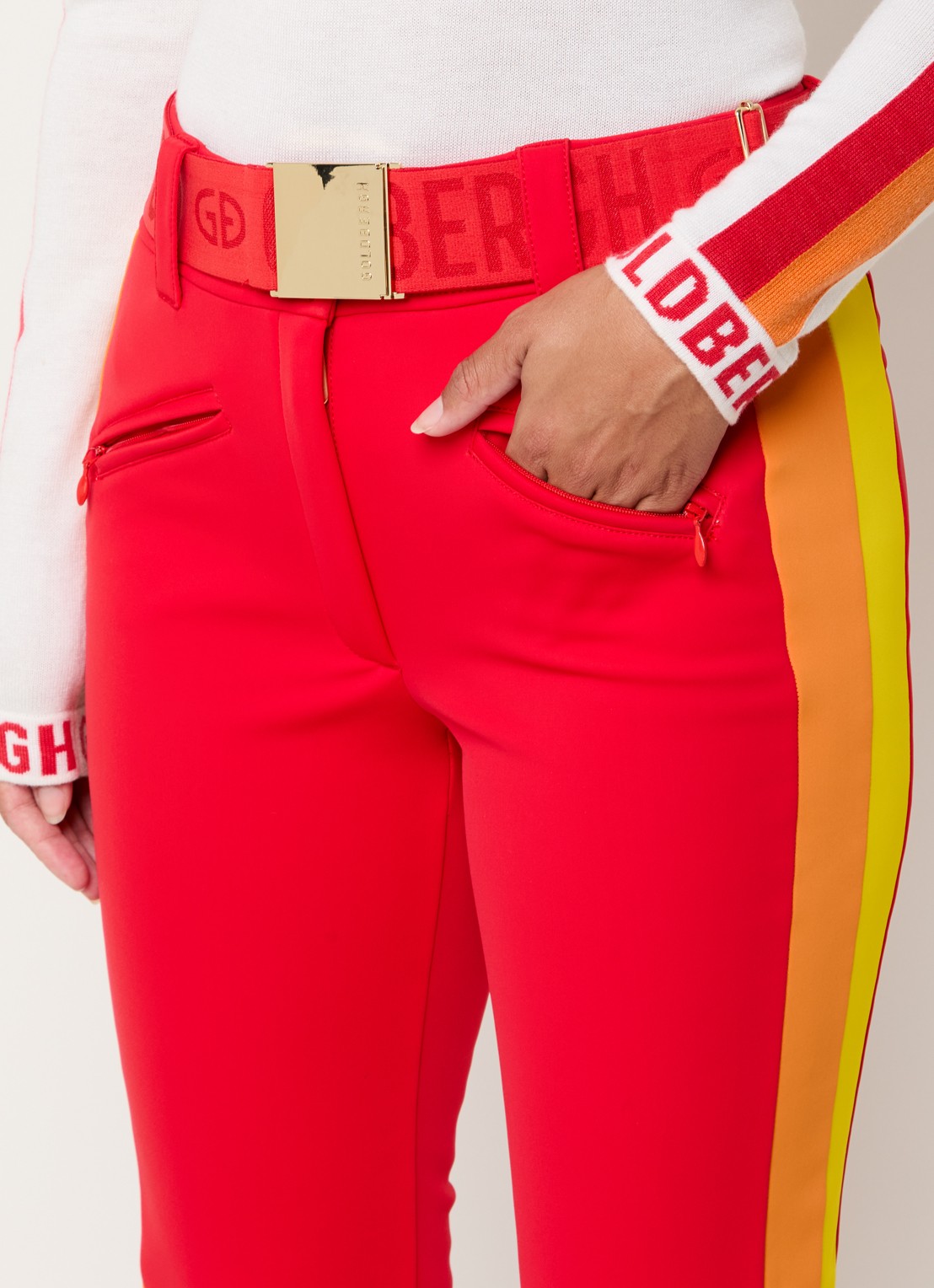 Goldbergh Roccia high waist flared fit skibroek met ceintuur - detail 6 rood