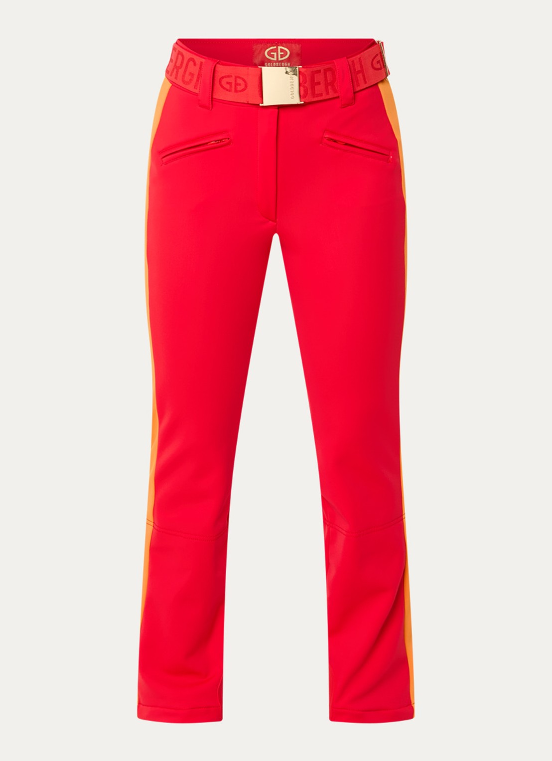Goldbergh Roccia high waist flared fit skibroek met ceintuur - voorkant rood
