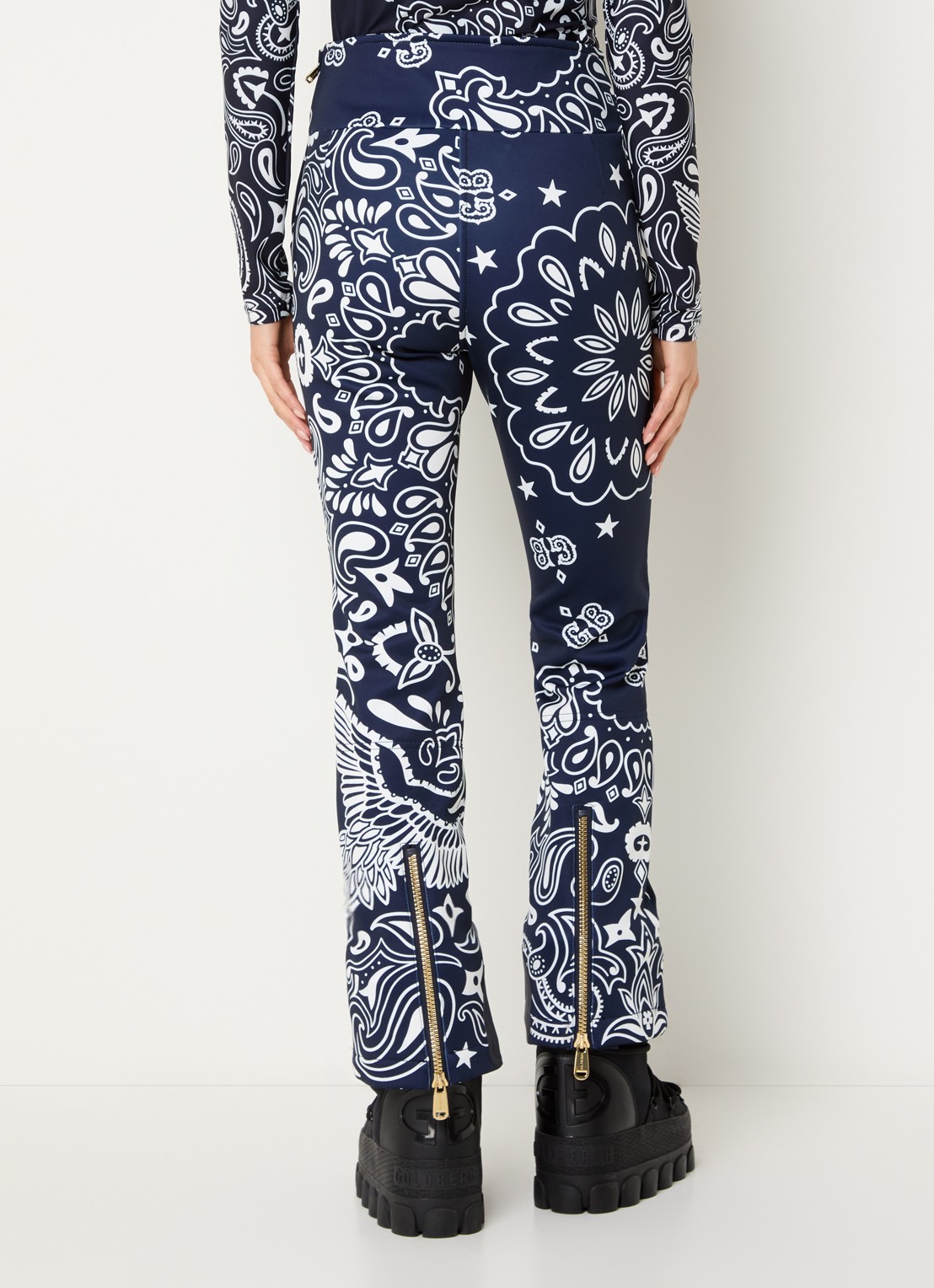 Goldbergh Shiro high waist flared fit skibroek met afneembare bretels - achterkant 5 donkerblauw